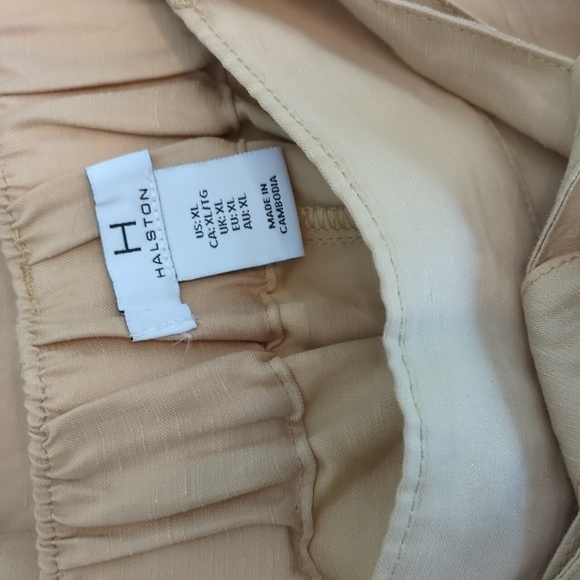 H Halston Beige Wide-Leg High Waisted Paper Bag Linen Blend Beachy Trousers XL - Picture 5 of 6